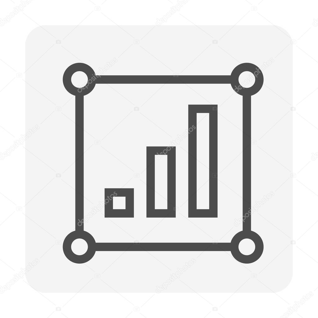 Land value vector icon. Consist of  land plot, vacant area, growth graph of rate market price for investment, profit, wealth, income. Also for business i.e. owned, sale, development, buy. 48x48 pixel.
