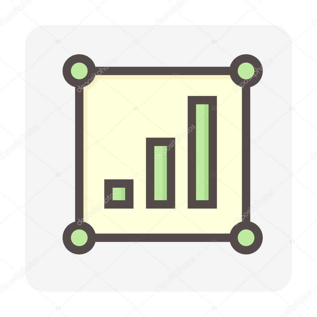 Land value vector icon. Consist of  land plot, vacant area, growth graph of rate market price for investment, profit, wealth, income. Also for business i.e. owned, sale, development, buy. 48x48 pixel.