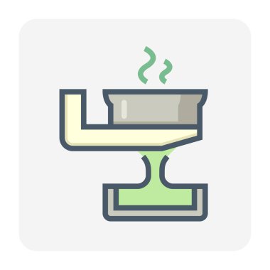 Metalurji veya metalürjik üretim endüstrisi vektör ikonunda döküm işlemi. Dökümhanede, fırında, fabrikada üretim süreci. Sıcak sıvı, erimiş metali küf haline getirmeye. 64x64 px.