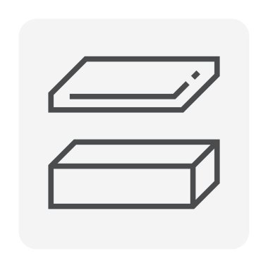 Çelik çarpım vektör simgesi. Düz çubuk, kare çubuk. Çelik üretim endüstrisinden metal alaşımı. Cnc imalat, alet, mekanik kısım ve yapı yapısı için. 64x64 px.