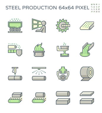 Metalürji üretim endüstrisi vektör ikonu. Çelik fabrikası ya da çelik fabrikası işçiliği, fabrika ekipmanı ya da sıcak döküm işlemi veya metal, çelik, demir üretimi için endüstriyel fabrikadan oluşur..
