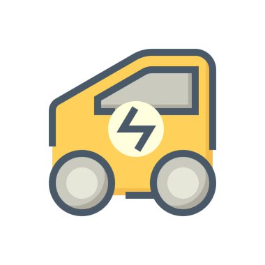Elektrikli araç (EV) vektör simgesi. Küçük araba yan görüntüsü ve elektrik işaretinden oluşur. Şarj edebilir, şarj edebilir ve yeşil enerjiyi şarj edebilir. 48x48 px.