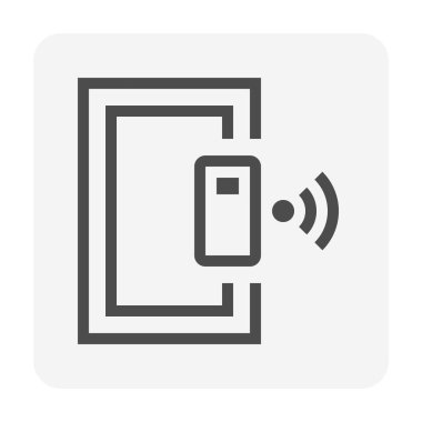 Akıllı kilit ve kapı vektör simgesi. Güvenlik sistemi teknolojisi kablosuz, kilitlenmek için elektronik, ev, ev ve ofis girişini açmak veya kontrol etmek için cep telefonu ya da akıllı telefondan oluşur. 48x48 px.