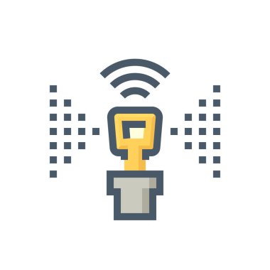 Akıllı sulama fıskiye vektör simgesi. Kafa, boru, kablosuz internet ve spreyden oluşuyor. Uygulama, cep telefonu ya da akıllı telefon ile kontrol edilen otomatik sulama sistemi. Bitki, çimenlik, tarla, çimen için. 48x48 px