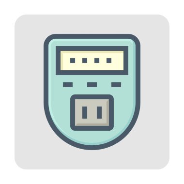 Dijital zamanlayıcı vektör simgesi. Saatli programlanabilir elektronik donanım, elektrik prizi prizi prizi prizi elektrik gücünü geciktirmek, geri sayım, açık ve kapalı tutmak için. 48x48 piksel.