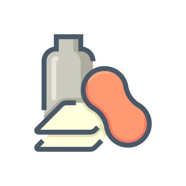 Araba bakım kiti vektör simgesini ayarladı. Bir şişe sabun, şampuan, sünger ve mikrofiber havludan oluşuyor. Aracınızı, arabanızı, arabanızı yıkama, temizleme ve temizleme ekipmanları ve kimyasal ürünler. 48x48 px.