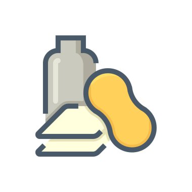 Araba bakım kiti vektör simgesini ayarladı. Bir şişe sabun, şampuan, sünger ve mikrofiber havludan oluşuyor. Aracınızı, arabanızı, arabanızı yıkama, temizleme ve temizleme ekipmanları ve kimyasal ürünler. 48x48 px.