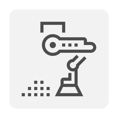 Daha temiz robot ve ev vektör ikonu. Yurt içi otomatikleştirilmiş makine, akıllı ev hizmetleri için ev, oda, ev veya apartman zeminini temizleyerek robotik el, kol ve süpürgeden oluşur. 48x48 px.