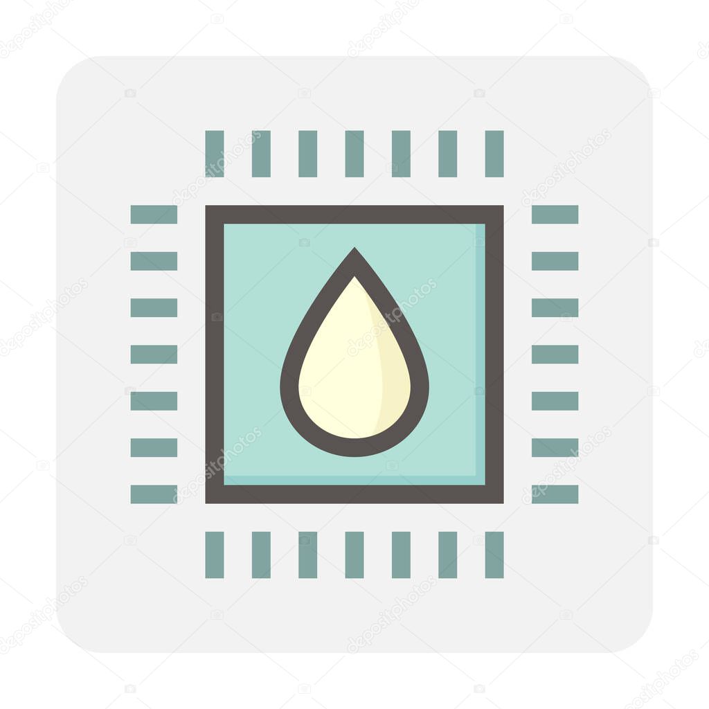 Microchip processor and humidity vector icon. Concept for humidity of air, weather. To measure check, monitoring and control air quality for indoor of smarthome, farm and greenhouse. 48x48 pixel.