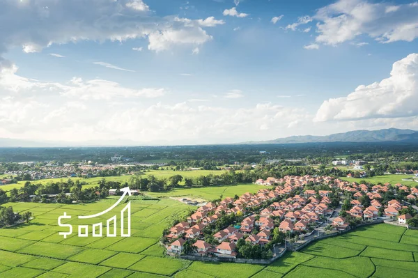 Increased Land Value Aerial View Consist Landscape Green Field Residential — Stock Photo, Image