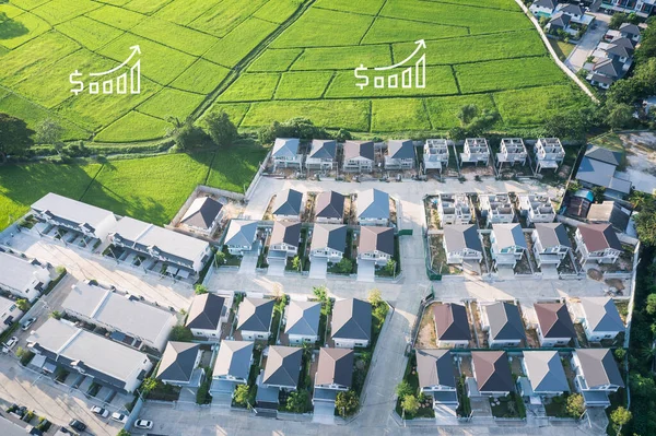 Increased Land Value Aerial View Consist Landscape Green Field Residential — Stock Photo, Image