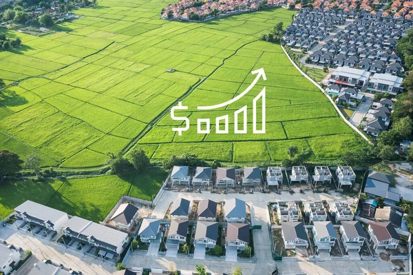 Increased Land Value Aerial View Consist Landscape Green Field Residential — Stock Photo, Image
