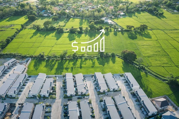 Increased Land Value Aerial View Consist Landscape Green Field Residential — Stock Photo, Image