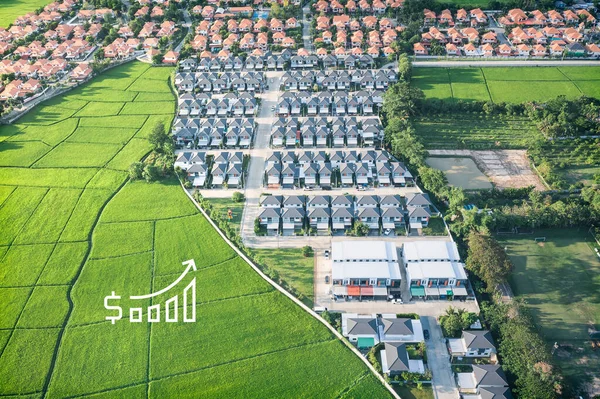 Increased Land Value Aerial View Consist Landscape Green Field Residential — Stock Photo, Image