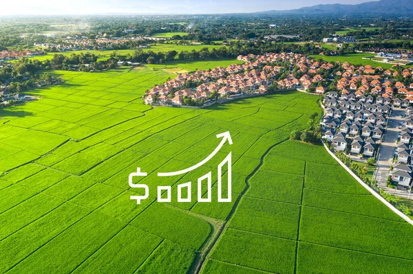 Markvärdet Luften Består Landskap Grönt Fält Eller Jordbruk Gård Husbyggnad — Stockfoto