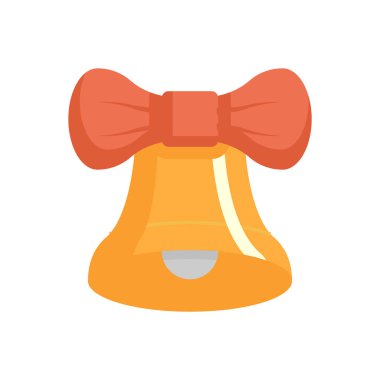 Altın çan ve kurdele yay vektör ikonu. Kutlama için kart, hediye, hatıra ve ağaç gibi dekoratif nesneler. Mutlu Noeller, bayramlar, mutlu yıllar Aralık veya kış mevsiminde.