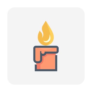 Kırmızı mum ve ışık vektör simgesi. May 'e dekoratif olarak mum ışığı denir. Kutlama, doğum günü, mutlu noeller ya da xmas, aralık ya da kış mevsiminde mutlu yıllar.