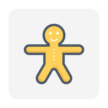 Zencefilli kurabiye ya da bisküvi vektör ikonu. Bu yemek, dekoratif etkinlik için sevimli karikatürlü fırınlanmış yiyecekler. Kutlama, mutlu noeller, bayram, mutlu yıllar Aralık veya kış mevsiminde.