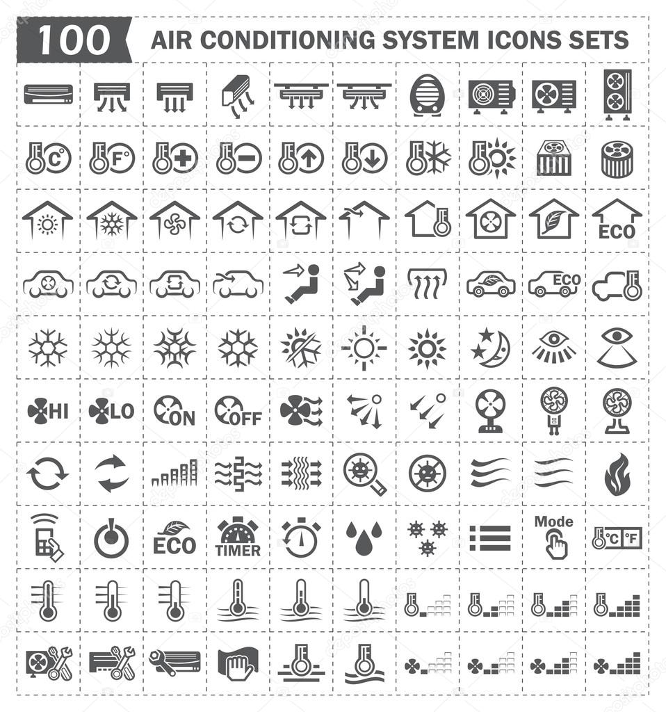 100 air conditioning icons sets.