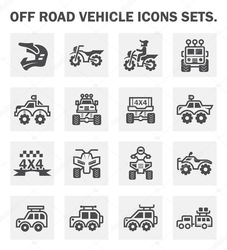 Off road vehicle icons sets.