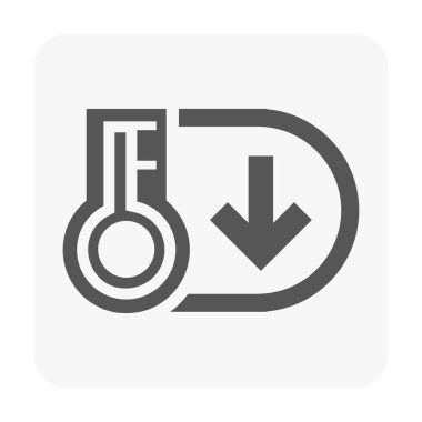 Düşük ısı veya soğutma modunu sembolize eden aşağıya doğru ok atan minimalist bir termometre. Araç gösterge panelleri, iklim kontrol arayüzleri, uzaktan kontroller ve havalandırma sistemi grafikleri için ideal.
