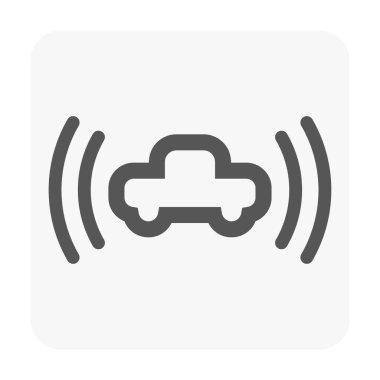 Ses dalgaları yayan, gelişmiş hırsızlık önleme ve akıllı güvenlik teknolojisini sembolize eden temiz ve modern bir araba çizgisi. Gösterge paneli göstergeleri, UI tasarımı, otomotiv kılavuzları ve uygulama arayüzleri için ideal.