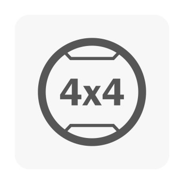 4x4 vektör illüstrasyon simgesi yuvarlak düğme, temiz ve minimalist tasarım içeren off-road mod seçimi, çekiş kontrolü, dayanıklı sürüş yeteneği ve güçlü performans becerisini sembolize ediyor.