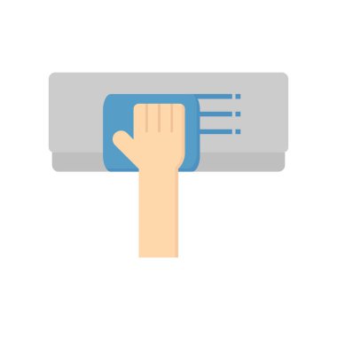 Klima iç mekan temizleme vektör simgesi. Ev içi buharlaştırma ünitesi, AC temizlik, soğutma verimliliği, sağlıklı hava akışı ve enerji tasarrufu için havalandırma bakımı..