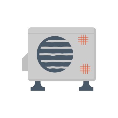 Hava yoğunlaştırıcı birim vektör ikonu ince siyah çizgili, eski kirli açık hava klima ünitesi destekte. HVAC sistem sorunlarını göstermek için ideal, düşük soğutma verimliliği, kötü ısı vantilasyonu, bakım gerektiriyor.