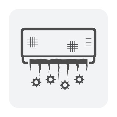 Kirli havalandırma kapalı birim vektör ikonu, bozuk bir klima sistemi gösteriyor. Soğutma sorunları, düşük verimlilik, kötü havalandırma, temizlik ihtiyacı, sağlık ve hastalık risklerini temsil eder