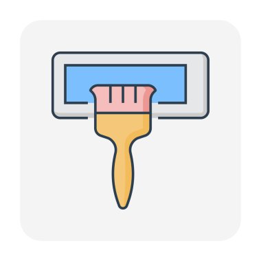 Klima temizleme vektör ikonu fırça tozu ve kiri kapalı havalandırma ünitesinin buharlaştırıcı bobininden temizliyor. Soğutma, hava akışı, ısı havalandırma verimliliği ve enerji tasarrufu için havalandırma bakımı.