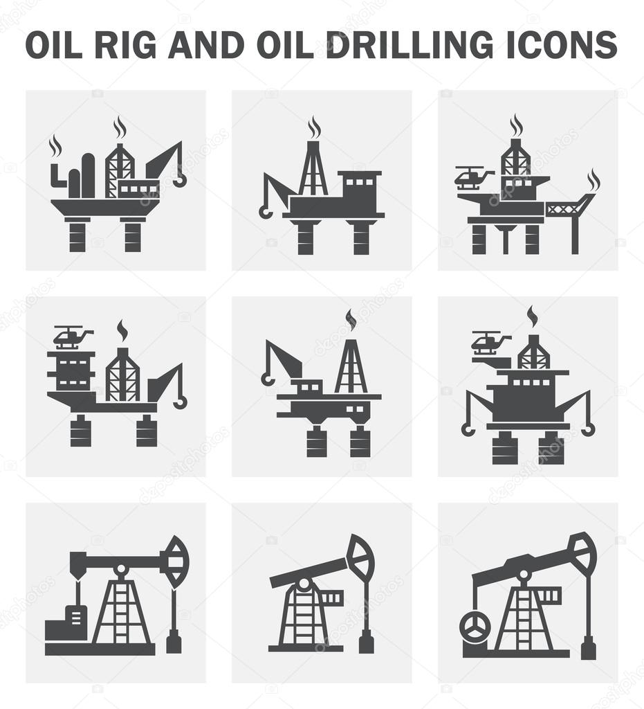 Oil rig and oil drilling icons sets.