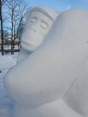 19 Şubat 2021 Vytautas Magnus Üniversitesi Botanik Bahçesi Kaunas Litvanya Avrupa. Kardan yapılmış heykel heykeltıraş Rene Maria N.Maes tarafından yapılmıştır. Eserler, Anma Günü 'ne adanmıştır.