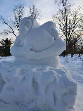 19 Şubat 2021 Vytautas Magnus Üniversitesi Botanik Bahçesi Kaunas Litvanya Avrupa. Kardan yapılmış heykel heykeltıraş Rene Maria N.Maes tarafından yapılmıştır. Eserler, Anma Günü 'ne adanmıştır.