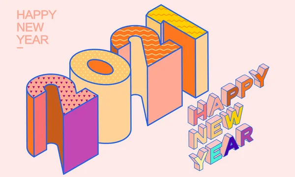 2021 Ізометричні Літери Типографічні Номери Щаслива Новорічна Ілюстрація — стоковий вектор