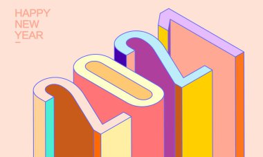 2021 izometrik 3D harfler, tipografi numaraları, mutlu yıllar illüstrasyonu..