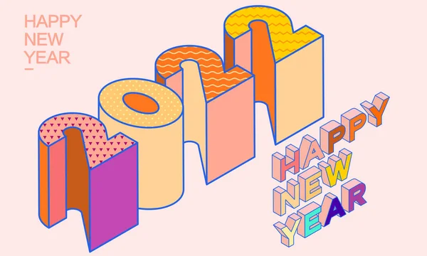 2022 Ізометричні Літери Типографічні Номери Щаслива Новорічна Ілюстрація — стоковий вектор
