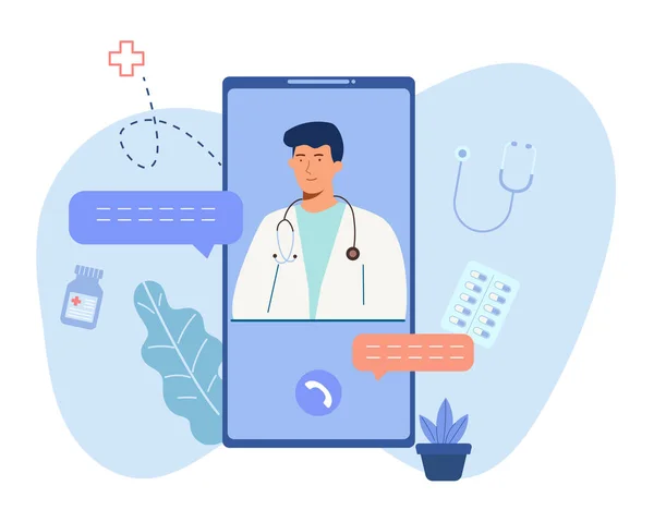 Usługi Telemedyczne Konsultacje Online Leczenie Pośrednictwem Smartfona Nowoczesna Opieka Medyczna — Wektor stockowy