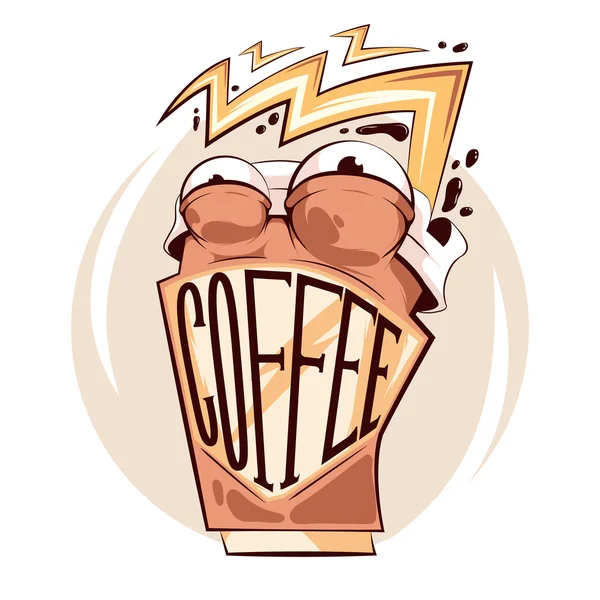 Copo de café louco conceito vetor adesivo —  Vetores de Stock