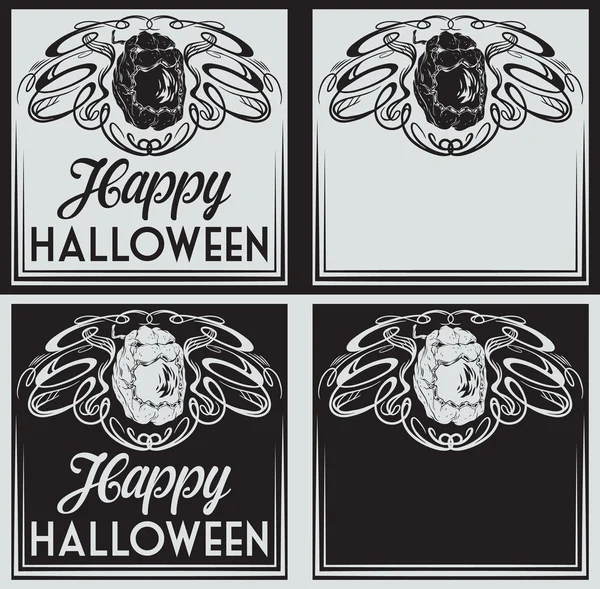 Vintage Feliz Halloween tarjetas de felicitaciones con calabaza — Archivo Imágenes Vectoriales