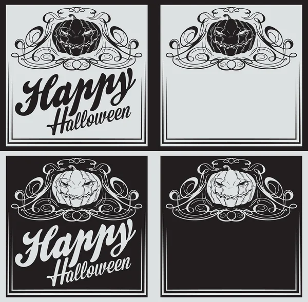 Vintage Happy Halloween biglietti di auguri con zucca — Vettoriale Stock