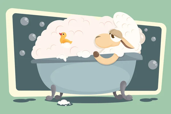 Vektör çizim. Kartı ile rahatlatıcı bebek kuzu.