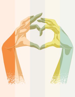 Vektör çizim. Kalp sembolü çift pozlama