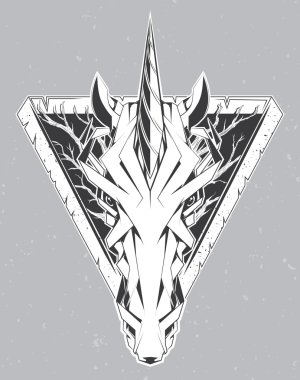 Tek boynuzlu at kafa ile vektör çizim.