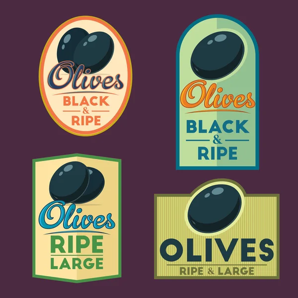 Conjunto de placas de aceitunas maduras negras vectoriales . — Vector de stock