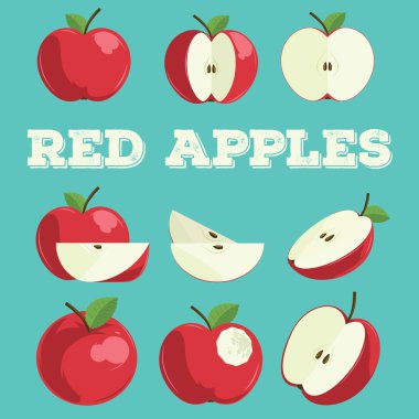 Red apple set.Hand drawn apples.