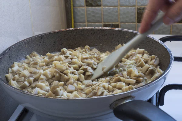 Finely Chopped Oyster Mushrooms Cooked Pan False Kokore Pan Oyster — Stock Photo, Image