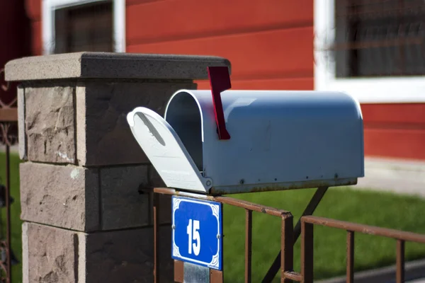 Just Front Garden Gate Old Style Mailbox Open Lid Selective — Stock Photo, Image