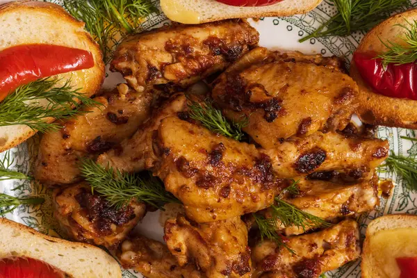 Baked Chicken Wings Culinary Background Selective Focus — Stock Photo, Image