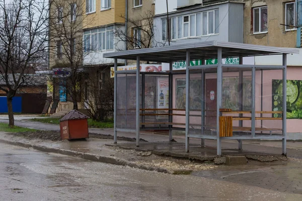 Décembre 2020 Balti Moldovaarrêt Verre Transparent Des Transports Commun Par — Photo